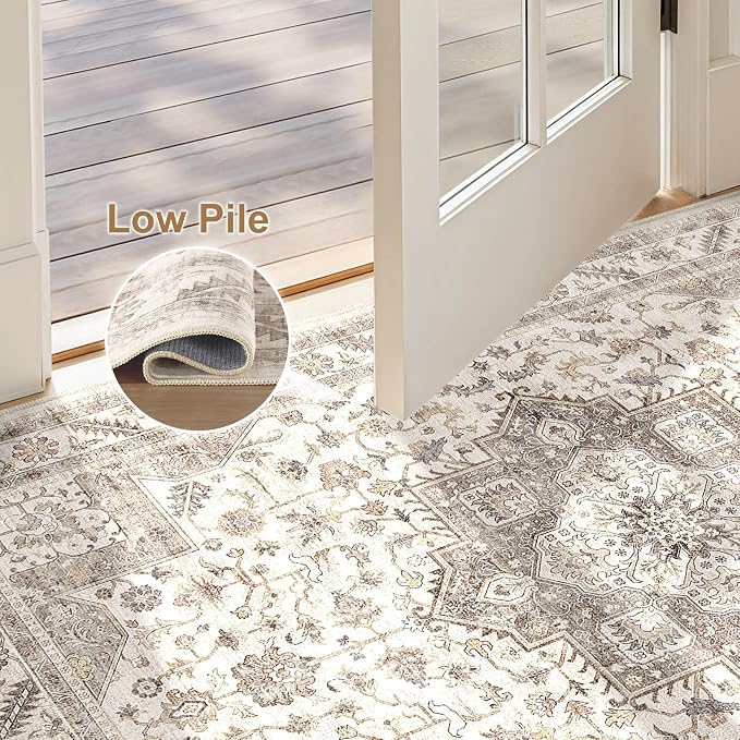 Vintage Living Room Area Rug 3x5 - Large Soft Washable Oriental Traditional Distressed Farmhouse Rugs for Bedroom - Indoor Floor Accent Carpet for Home Office House Decor - Light Brown