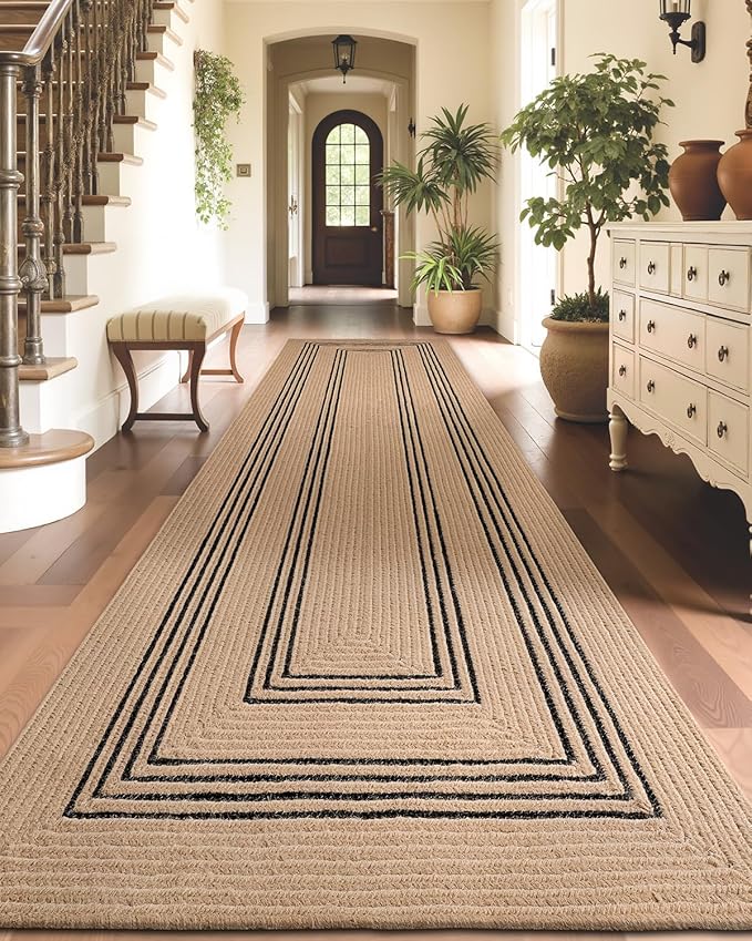 LUMI 3x7 Jute Runner Rug Non Slip for Hallway, Natural Rustic Carpet No Shedding, Farmhouse Braided Area Mat Indoor High Traffic for Living Room, Entryway, Kitchen, Laundry