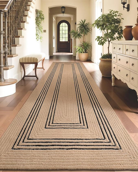 LUMI 3x7 Jute Runner Rug Non Slip for Hallway, Natural Rustic Carpet No Shedding, Farmhouse Braided Area Mat Indoor High Traffic for Living Room, Entryway, Kitchen, Laundry