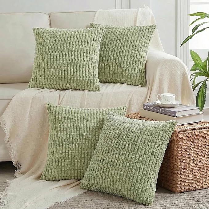 Fancy Homi 4 Packs Decorative Throw Pillow Covers for Living Room Couch Bed, Modern Farmhouse Boho Home Décor Accent Cushion Case, 18" x 18", Sage Green