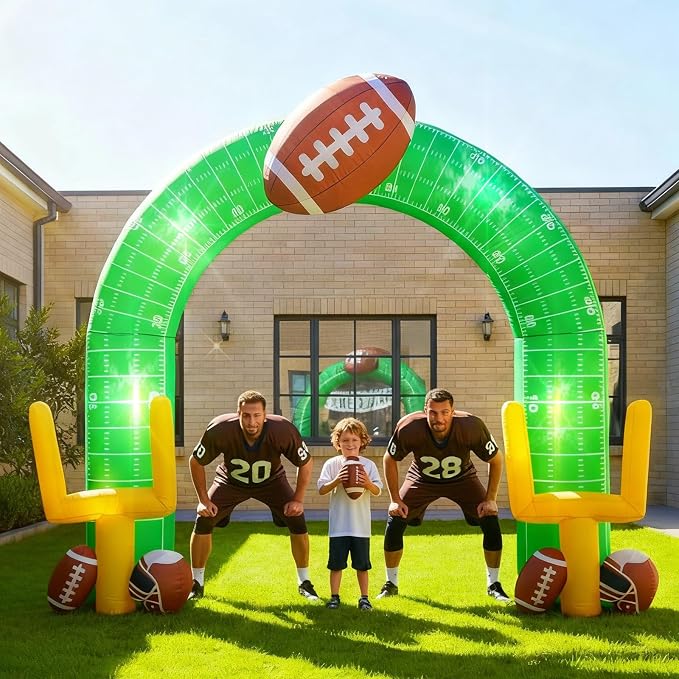 Shappy 9ft Giant Football Inflatable Arch Goal Post Inflatable Outdoor Yard Decorations with Helmet and LED Lights Football Birthday Party Decor for Game Day Tailgate Fans Sports Party Supplies