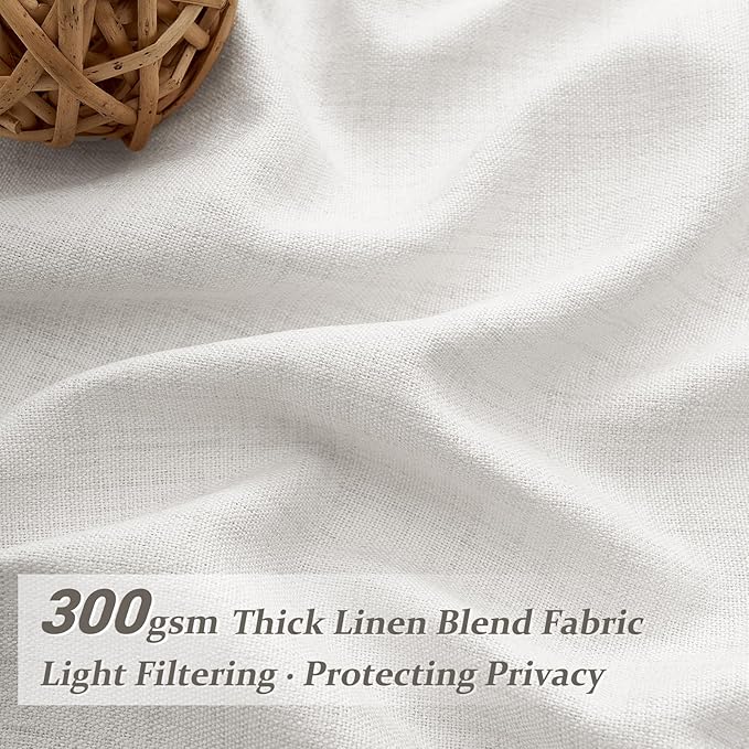 PleatedDrapes 102 Inch Long Curtains for Living/Dining Room, Elegant Pinch Pleated Linen Curtain 102 inches Light Filter Privacy That Let Light in Cortinas para Sala Modernas 2 Panels Set Beige White