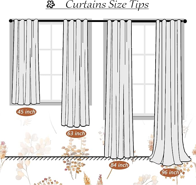 XTMYI Orange Curtains 63 Inch Lenght for Bedroom 2 Panels 80% Blackout Grommet Room Darkening Flower Leaves Print Patterned Fall Curtains for Living Room,63 Inches Long,Burnt Orange and Rust Brown