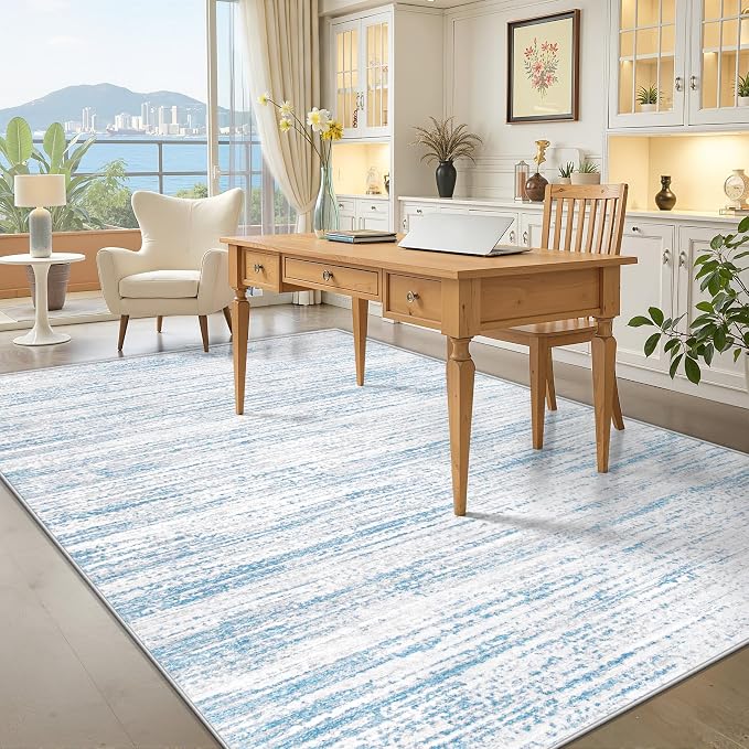 Area Rug 5x7 Living Room Rugs: Washable Modern Rug Non-Slip Soft Rugs Stain Resistant Printed Rug Indoor Carpet for Bedroom Kitchen Dining Room Nursery Home(Blue, 5'x7')