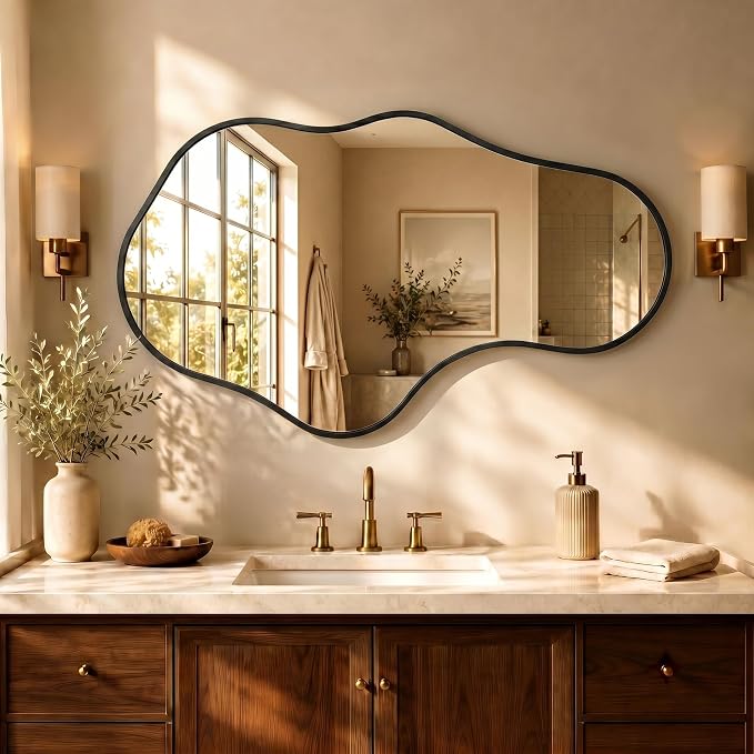 Dorlicecass Mirror Full Length - Wall Mirrors Decorative 26"x 43" Asymmetrical Abstract Aviation Aluminum Alloy Frame Unique for Bathroom, Bedroom, Living Room, Cloakroom, Entryway Black