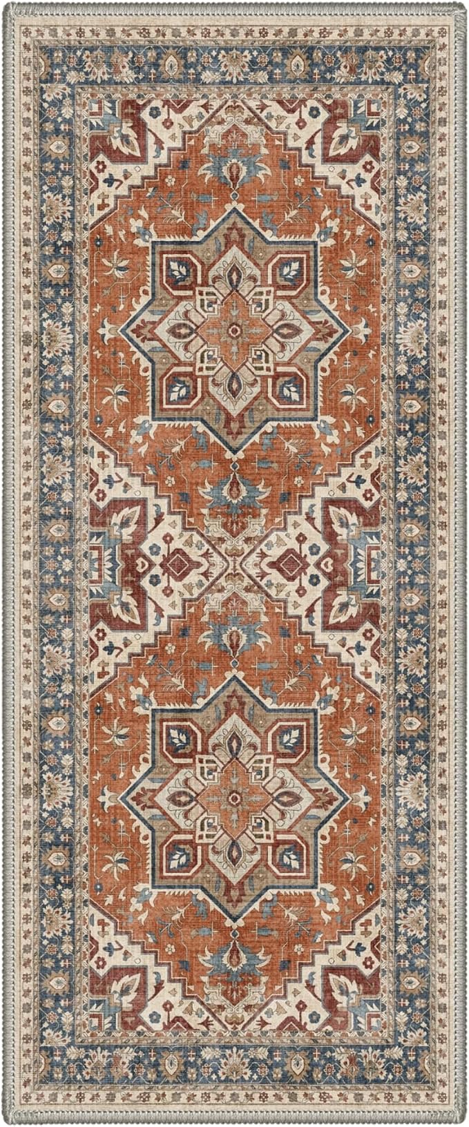GENIMO 2x5 Runner Rugs for Hallway Kitchen and Laundry Room Non Slip Low Pile Machine Washable Lightweight Print Rug for Bedroom Bathroom Entryway, Floral Medallion, Dusty Terracotta