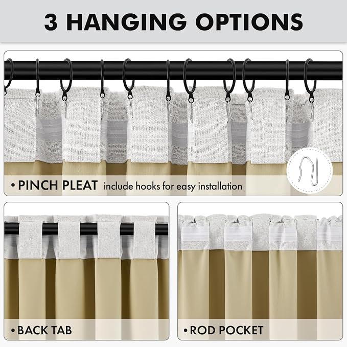 MIULEE 100% Blackout Linen Curtains for Bedroom, Heathered White Solid Luxury Decor Thermal Insulation Room Darkening Drapes for Living Room Back Tab Rod Pocket 42 x 84 Inches, 2 Panels
