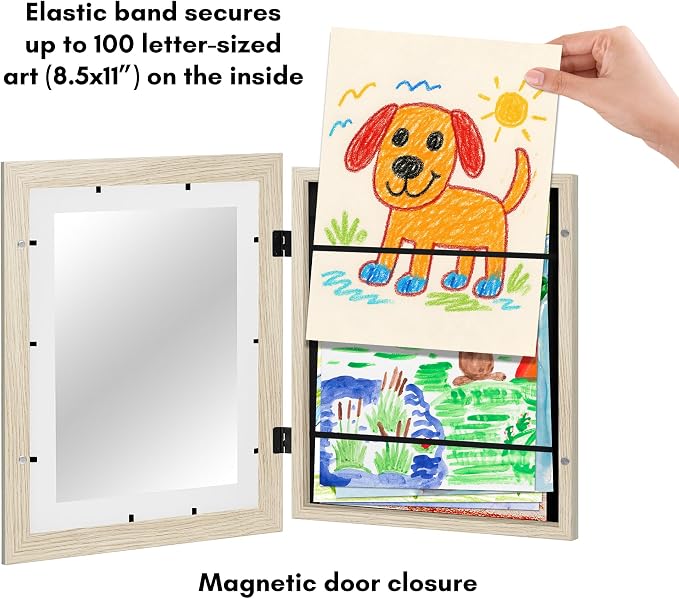 Americanflat - 2 Pack - Kids Artwork Frame Changeable (Light Wood) - Magnetic Door Holds 100 Art Pieces - 8.5x11 Letter Size Display with Mat or 10x12.5 Without Mat - My Mini Masterpiece