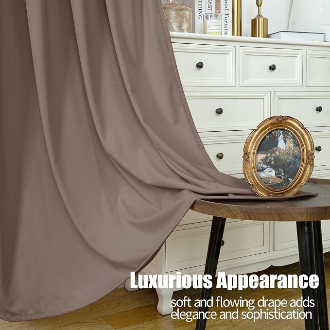 YoungsTex Taupe Velvet Blackout Curtains 63 Inch Length, Room Darkening Drapes with Grommet Privacy for Living Room Bedroom Window, 2 Panels, 52 X 63 Inch
