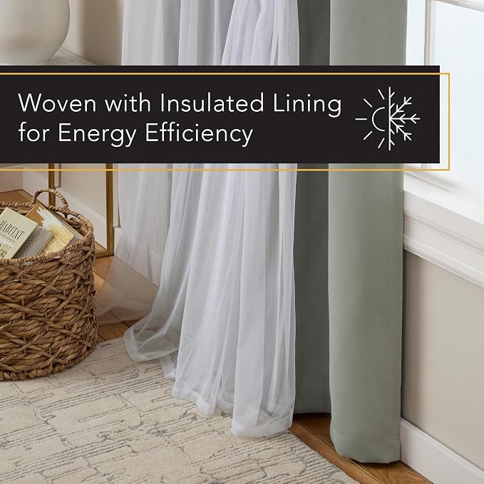 TOWN & COUNTRY LUXE Talia Double Layer Indoor Curtains, Sheer and Room Darkening Blackout, Grommet Top, Energy Efficient, 2-Pack Set, 52x 63, Soft Grey