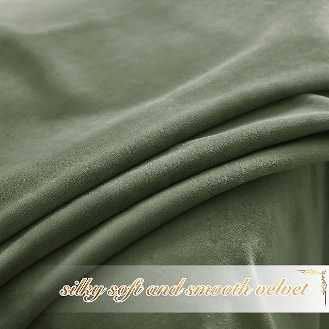 NICETOWN Sage Green Velvet Curtains 90 inches Long 2 Panels, Elegant and Sleek Velvet Drapes for Cinema, Hall, Theatre (42-inch Wide)