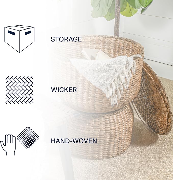 happimess SAT1000A Bhola 18" Hourglass Handwoven Hyacinth Storage Accent Table with Lid for Storage and Decoration in Bedroom, Living Room, Kitchen, Dining Room, Entryway, Guestroom, Natural