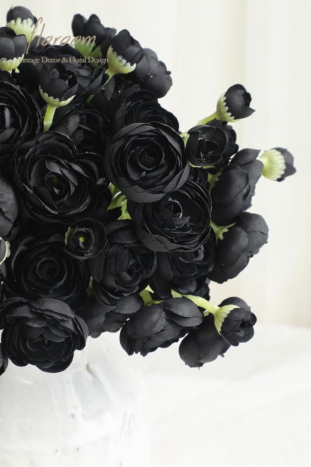 Floroom Ranunculus Artificial Flowers 18 Pcs Black Faux Silk Mini Ranunculus Bulk Fake Wedding Filler Flowers for DIY Bouquets, Centerpieces, Bridal Shower Decorations & Arrangements