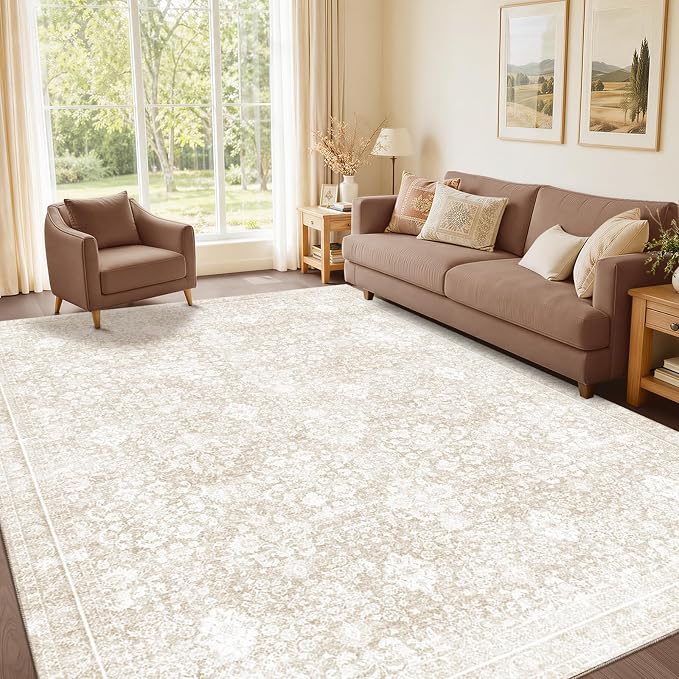 Sasttie 4x6 Area Rug, Ultra-Soft Washable Rug, Low Pile Foldable Thin Carpets with Non-Slip Backing, Skin-Friendly Stain Resistant Carpet for Living Room, Bedroom, Kitchen, Dorm, 4x6, Cream
