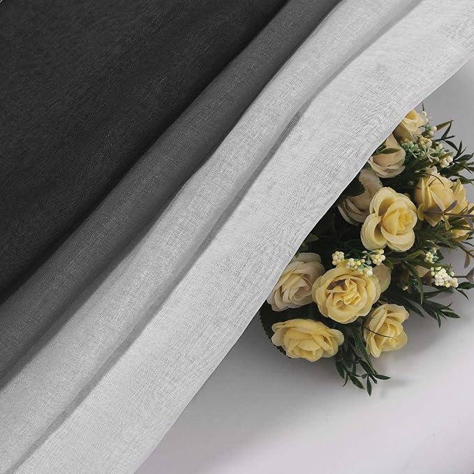 DWCN Ombre Faux Linen Sheer Curtains - Semi Voile Gradient Grommet Top Curtains for Bedroom and Living Room, 52 x 108 Inches Long, Set of 2 Window Curtain Panels, Black