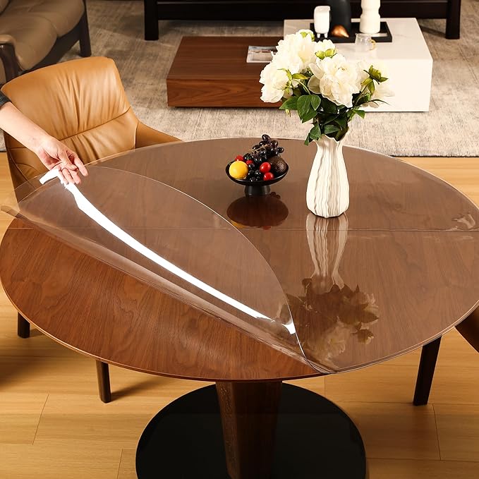 ETECHMART Clear Round Table Cover Protector 42'', Waterproof Transparent Thick Vinyl Table Protector, Non-Slip Heat Resistant Clear Plastic Table Cover Protector for Coffee Table Hard Floor