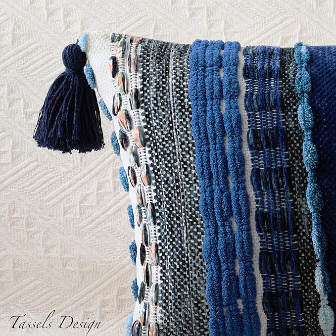 Kevin Textile Spring 12x24 Inch Lumbar Throw Pillow Cover 1 Pack Boho Decorative Soft Chenille Thread Woven Tufted Textured Rectangle Cushion Case Accent for Living Room Couch Sofa Bed, Blue