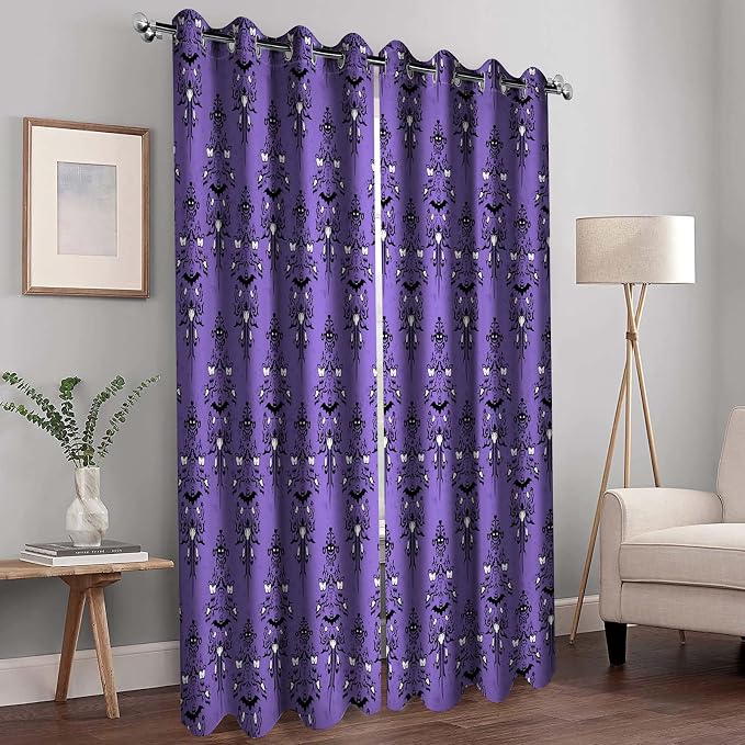 Halloween Haunted Mansion Blackout Curtains Purple Spooky Scary Decorate Goth Gothic Decor for Women Men Boys Girls Home Bedroom Living Room Grommet Window Drapes 2 Panel Set, 42x63 Inch