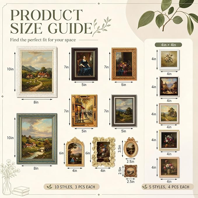Kathfly 50 Pack Vintage Picture Frames for Wall, Tabletop Display Ornate French Country Frames Vintage Farmhouse Decor Antique Wall Frame Set for Gallery Bedroom Living Room Decor (Retro in Gold)