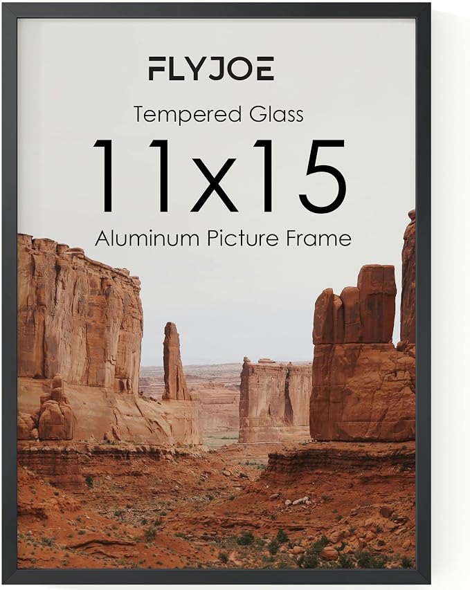 FLYJOE 11x15 Metal Picture Frame - Black Aluminum Picture Frames with Real Glass, Wall Mounting Horizontally or Vertically, Simple and Elegant Decor for Wall Gallery Poster Photo 15x11 Frame, Black