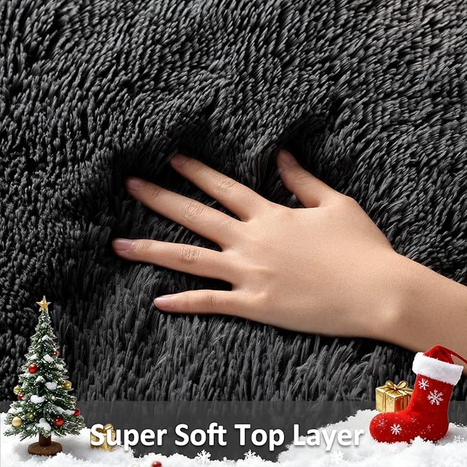 Ophanie 3x5 Black Rugs for College Dorm, Bedroom Small Area Rug, Non-Slip Fluffy Shaggy Bedside Soft Shag Fuzzy Plush Carpet for Kids Boys Teen Decor Aesthetic, Nursery with Over 99 pcs Pile fibers