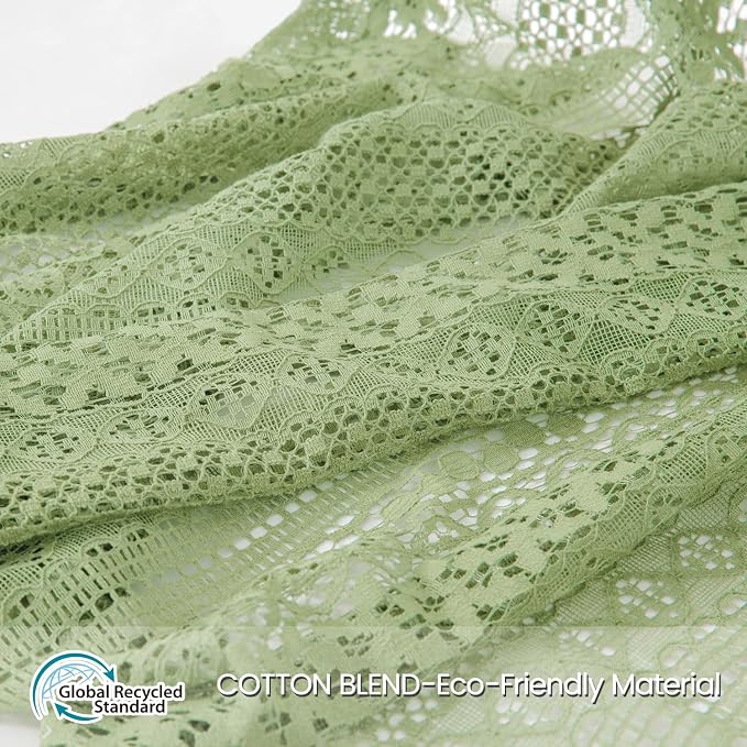 WAZZIO Boho Lace Curtains 84 Inches 2 Panel,Light Filtering Privacy Tassel & Geometry Crochet Semi Sheer Curtain Drapes for Bedroom Living Dining Room,Rod Pocket & Tassel,Grass Green