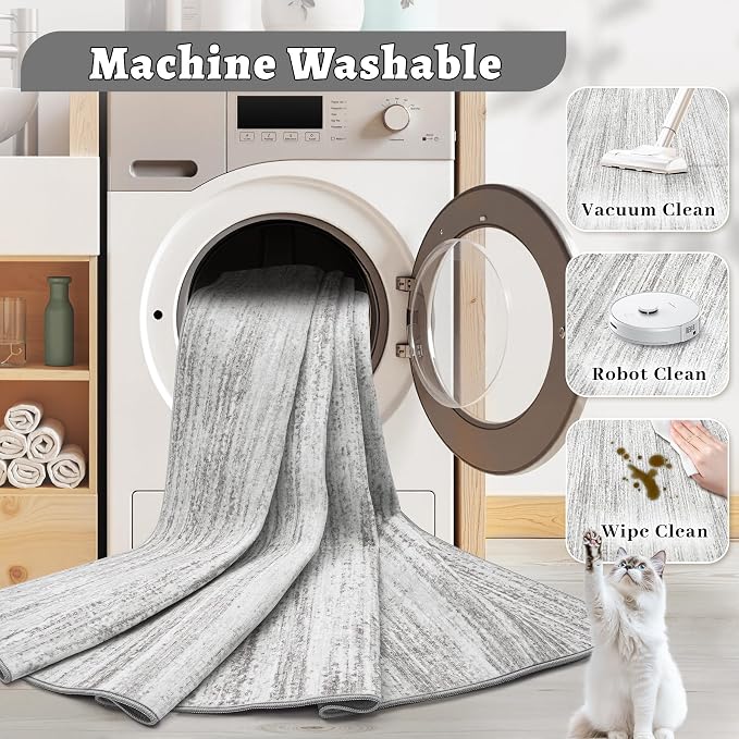 Area Rug 5x7 Living Room Rugs: Washable Modern Rug Non-Slip Soft Rugs Stain Resistant Printed Rug Indoor Carpet for Bedroom Kitchen Dining Room Nursery Home(Grey, 5'x7')