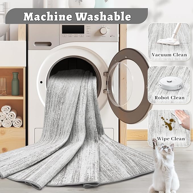 Area Rug 6x9 Living Room Rugs: Washable Modern Rug Non-Slip Soft Rugs Stain Resistant Printed Rug Indoor Carpet for Bedroom Kitchen Dining Room Nursery Home(Grey, 6'x9')