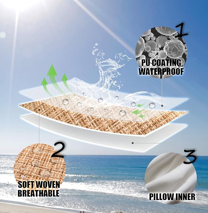 Kevin Textile Throw Pillow Cover Outdoor Waterproof Decorative Square Cushion Covers Water Resistant Pillowcase Shell for Couch Tent Park Pack of 2 (12 x 20 Beige)