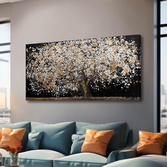 Gold Wall Decor Black Art Tree Wall Art for Living Room Canvas Painting Canvas Pistures Framed Modern Artwork for Home Kitchen 24"x48"