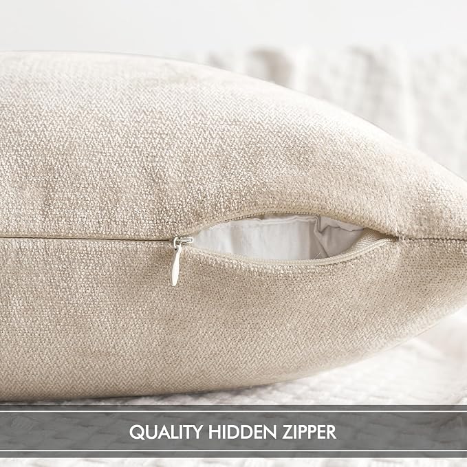 MIULEE Pack of 2 Cream Decorative Pillow Covers 20x20 Inch | Soft Chenille Couch Throw Pillows Farmhouse Cushion Covers for Home Decor Sofa Bedroom Living Room