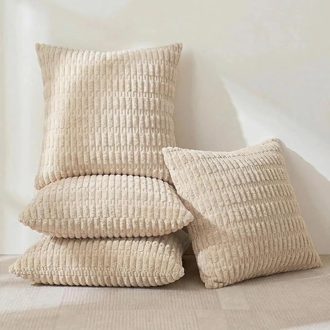 Fancy Homi 4 Packs Decorative Throw Pillow Covers for Living Room Couch Bed, Modern Farmhouse Boho Home Décor Accent Cushion Case, 16" x 16", Tan
