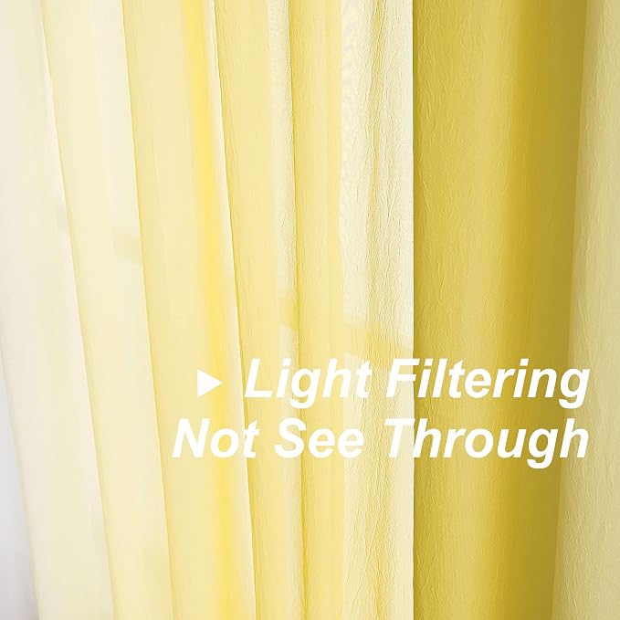 Purainbow Chiffon Sheer Ombre Curtains for Living Room, Grommet Special Crinkle Gradient Yellow Semi Sheer Window Treatments Privacy with Light for Bedroom Kids Room, All Season, 52"x63"x2