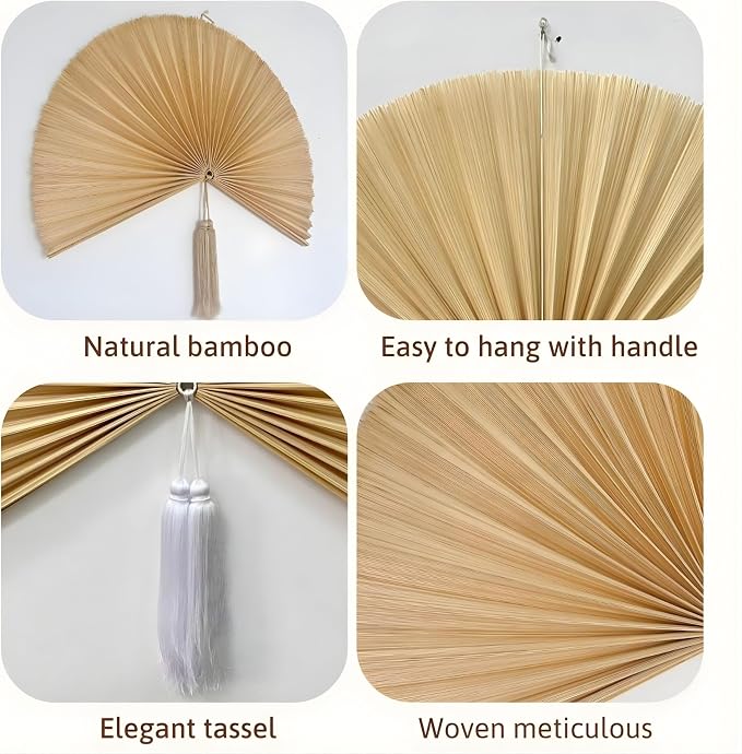 SUCHUBU Large Bamboo Wall Hanging, 47" Wall Hanging Fan For Decoration, Headboard Fan Decor, Woven Bamboo Art, Boho & Asian Inspired Home Decoration (Beige, Large)