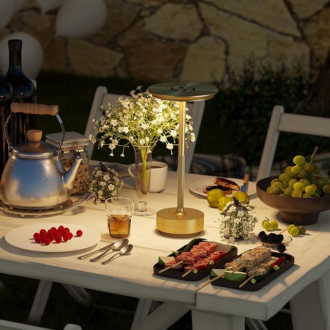 Cordless Rechargeable Table Lamp,LED Portable Touch 5000mAh Battery Operated Table Lights,with Memory Function 3-Level Brightness for Patio,Bars,Outdoor Camping,Dining,café(2P Gold)