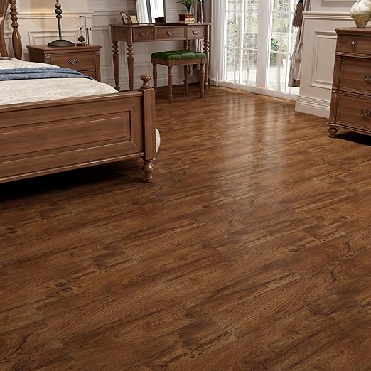 Yenhome 6"X36" Wood Peel and Stick Flooring Waterproof Brown Wood Vinyl Peel and Stick Floor Tile Bathroom Kitchen Flooring Self Adhesive Stick on Floor Tiles for Bedroom (17plank, 25.5 Sq.Ft)