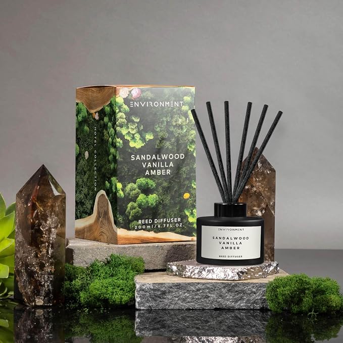 Environment Inspired by 5-Star Resort HCS Reed Diffuser, 200ml Luxury Scented Aromatherapy (Sandalwood | Vanilla | Amber) Reed Diffusers for Home, Diffusing Oil Fragrance, Home Fragrance Products