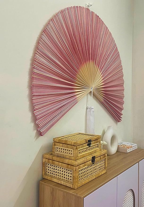 ChumDecor Fan Wall Decor,Japanese Wall Fan Decor,Large Bamboo Fan Wall Art For Boho Hanging Headboard,Decorative Folding Fan For Over Bed Decorations,Large Wall Dcor
