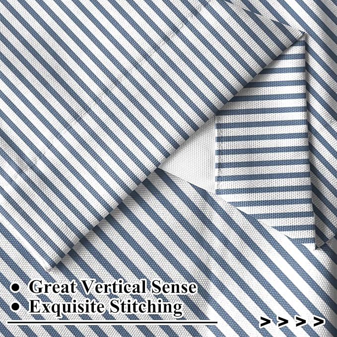 Renaiss 26 x 30 Inch Blue Stripe Kitchen Curtains Heavy Linen Tier Curtain Ticking Stripe Small Curtain for Living Room Bathroom Cafe Small Window Farmhouse Rustic Pinstripe Rod Pocket Drapes 2 Panels