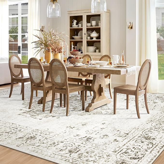 9x12 Area Rugs for Living Room: Washable Vintage Large Retro Rug Soft Non-Slip Indoor Low Pile Carpet for Bedroom Dining Room Office (Taupe, 9' x 12')