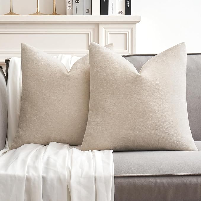 MIULEE Pack of 2 Cream Decorative Pillow Covers 20x20 Inch | Soft Chenille Couch Throw Pillows Farmhouse Cushion Covers for Home Decor Sofa Bedroom Living Room