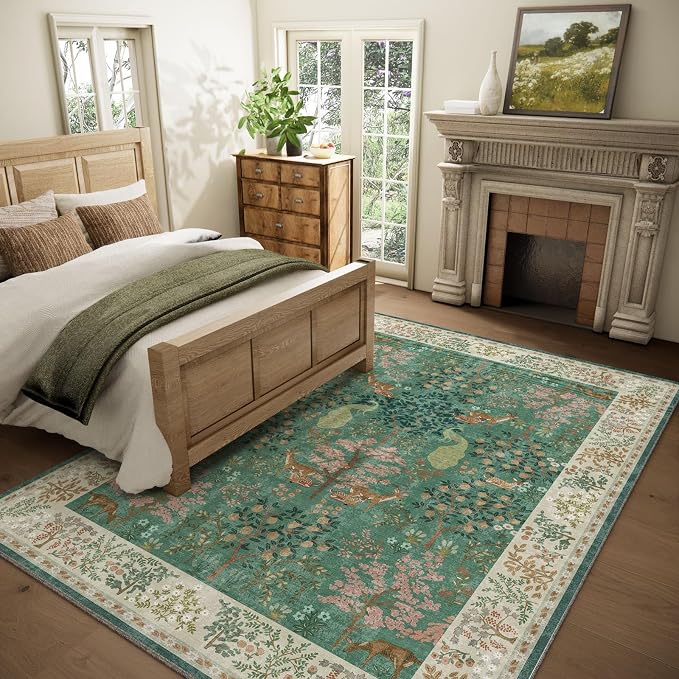 Machine Washable Rugs for Living Room: 5x7 Bedroom Rug Vintage Rug Stain Resistant Non Slip Low Pile Lightweight Soft Indoor Carpets for Living Room Dining Room Kitchen Nursery Kids Room Farmhouse