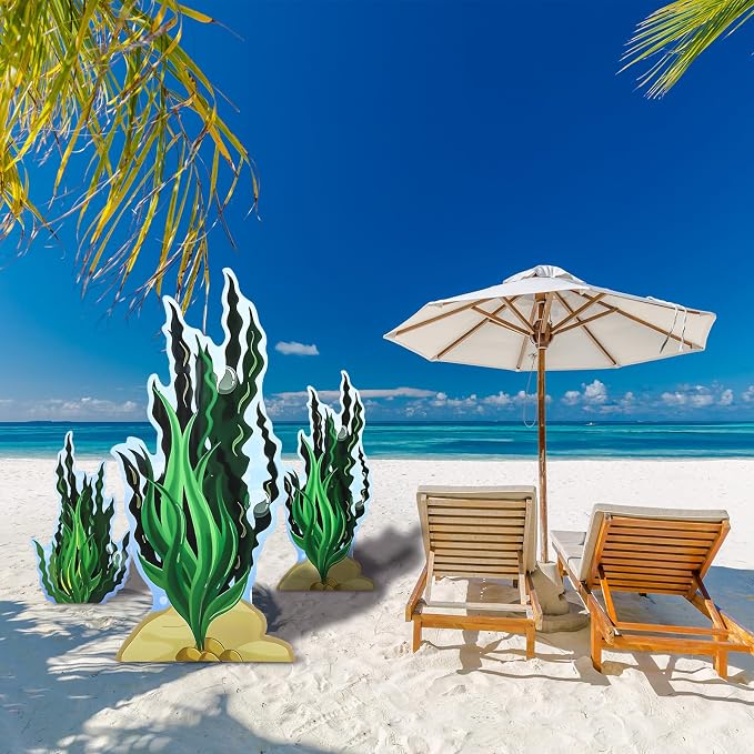 Geelin 3 Sets 47" H Seaweed Cardboard Cutout Stand up Under The Sea Party Decoration Seaweed Life Size Photo Props Ocean Plants Standee for Summer VBS Underwater Beach Halloween Party Supplies