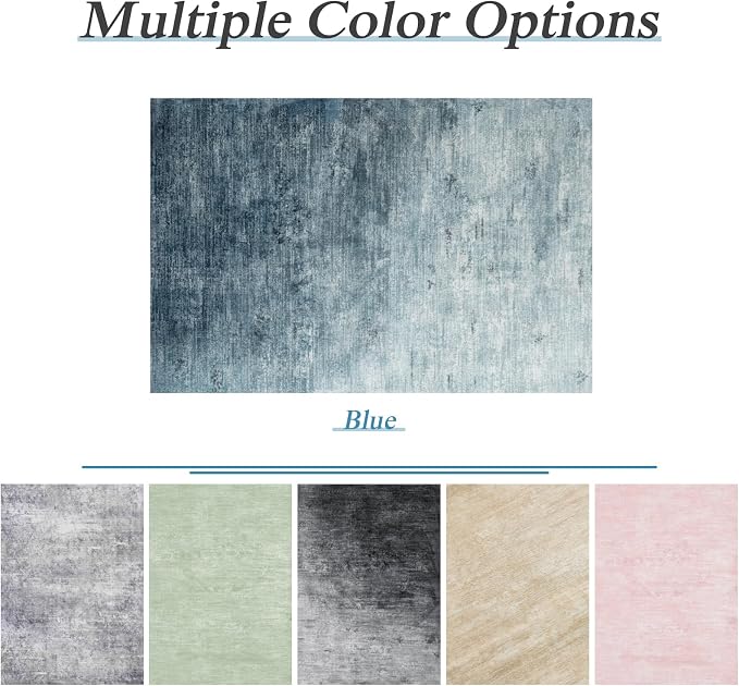 6x9 Washable Area Rug, Blue Solid Area Rugs for Living Room & Bedroom | Stain-resistant & Non-slip backing,Low Pile Washable Large Carpet, Solid Vintage Style For High Traffic Areas(6x9,Blue)