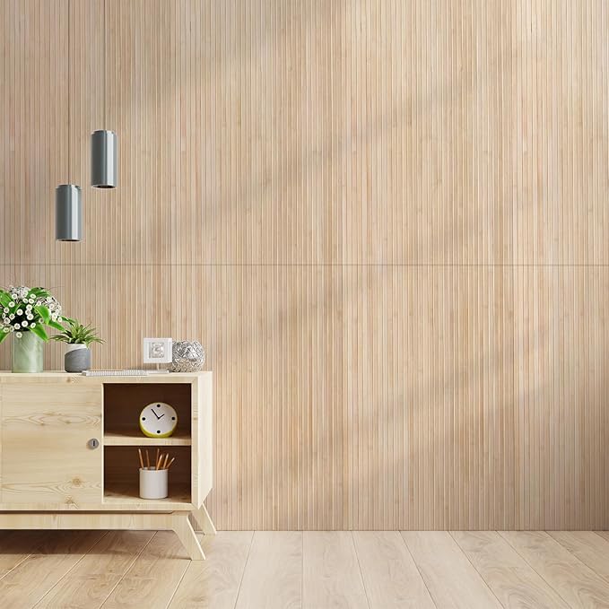 Art3d 48 x 96 Inch Natural Bamboo Wall Panel for Interior Wall Decor, Flexible Pole Wrap Wainscoting Wall Cladding Paneling for Living Room, Bedroom, Office, Kitchen Island, Light-carbonized
