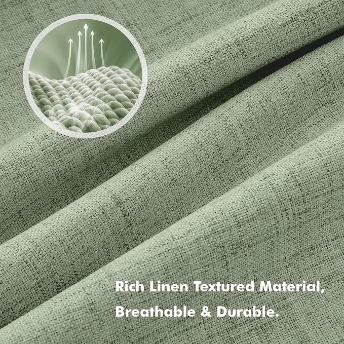 MIULEE 100% Blackout Linen Curtains for Bedroom, Sage Green Solid Luxury Decor Thermal Insulation Room Darkening Drapes for Living Room Back Tab Rod Pocket 42 x 84 Inches, 2 Panels