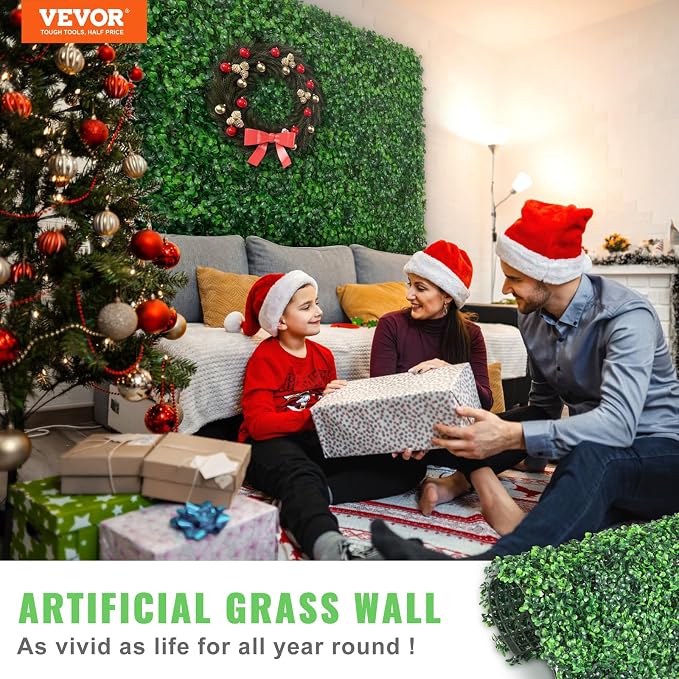 VEVOR Artificial Boxwood Panels,12PCS 10x10 inch, Artificial Grass Backdrop Wall Boxwood Hedge Wall Mat, Privacy Hedge Screen UV Protected for Outdoor Indoor Garden Fence Backyard