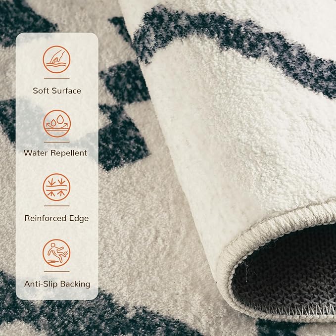 BESTSWEETIE Area Rug 5x7 Rug Machine Washable Non-Slip Low Pile Print Pattern Western Rug for Living Room Bedroom Entryway Tribal Series -Navywhite/Black