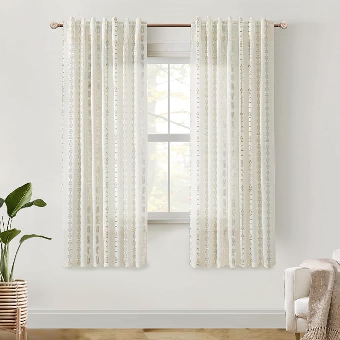 72 Inch Curtains Long,Sheer Semi Light Filtering Linen Boho Curtains for Bedroom Living Room 72 Inch Length 2 Panels Set
