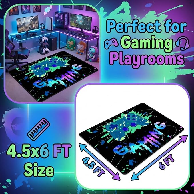 Gamer Rugs for Boy Bedroom Rug Large Video Game Rug Decor for Teenage Boy Room Child Play Soft Floor Mat for Dining Living Room Decorate, 4'5"x6'